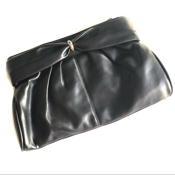 Vintage 80s 90s black clutch purse with silver - Picture 1 of 3